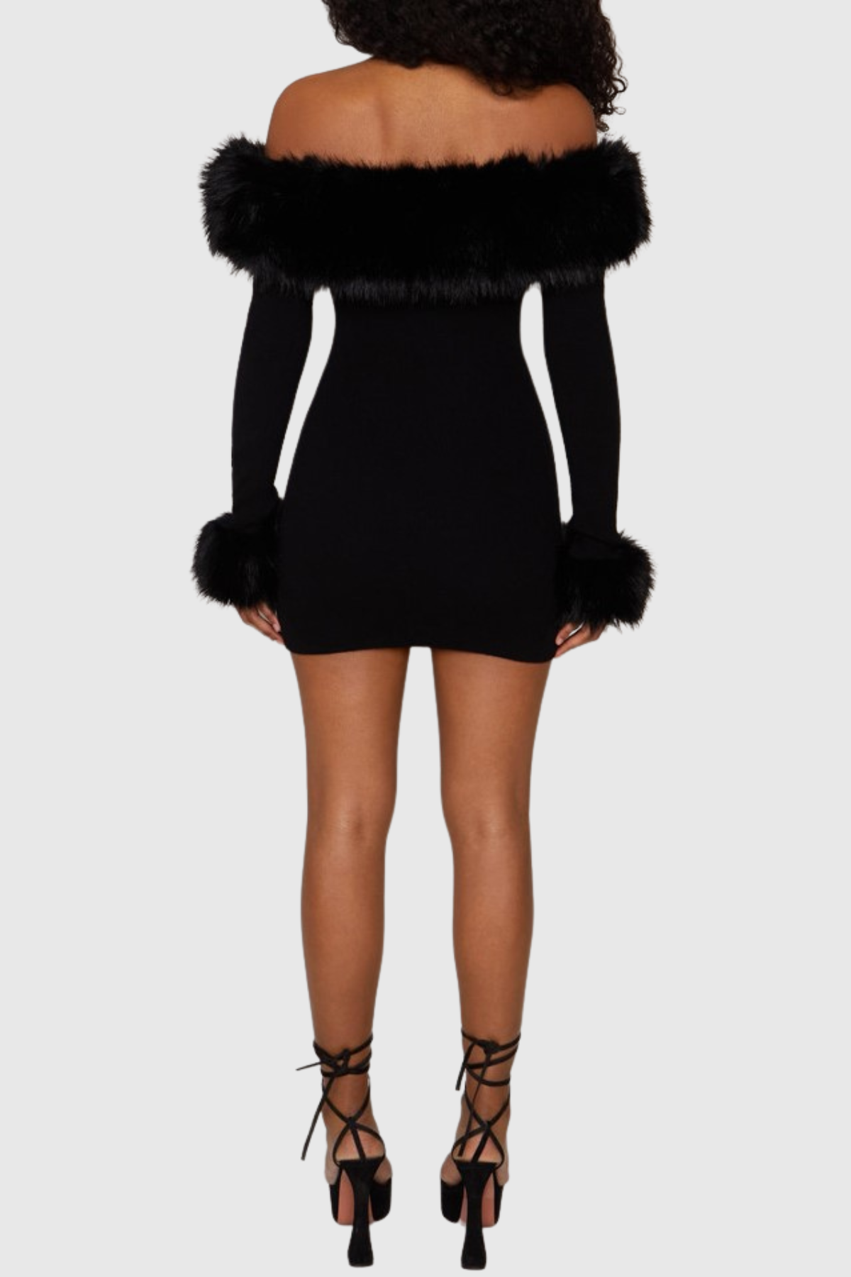 Bonita Faux Fur Off Shoulder Knit Mini Dress