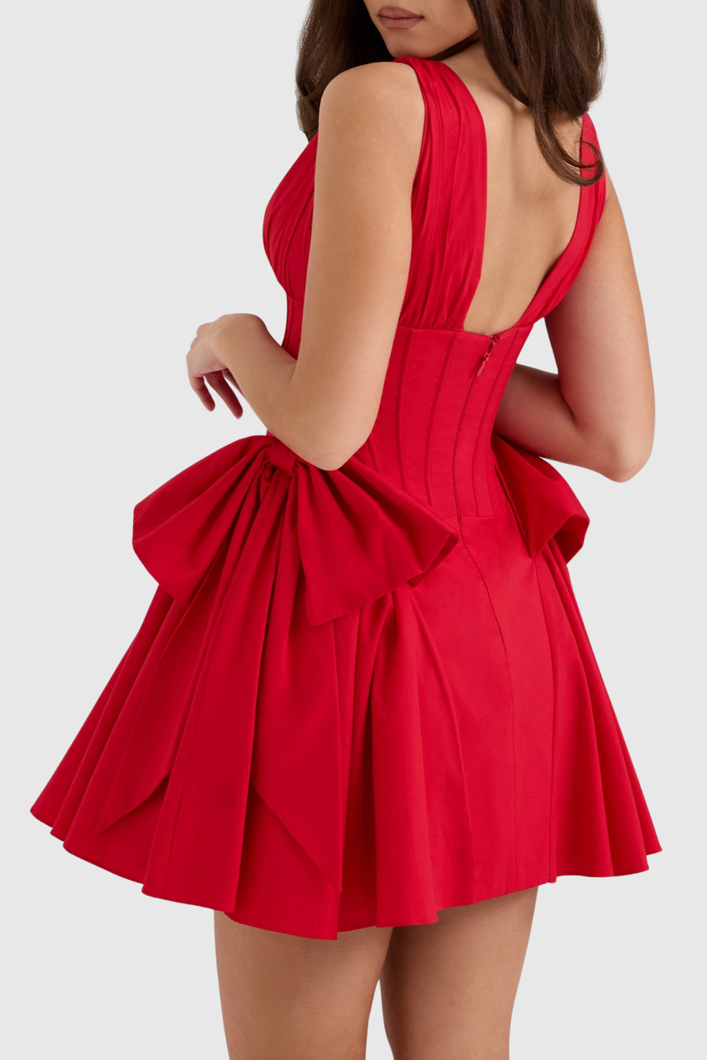 Celyn Corset Bow Embellished Mini Dress - Red