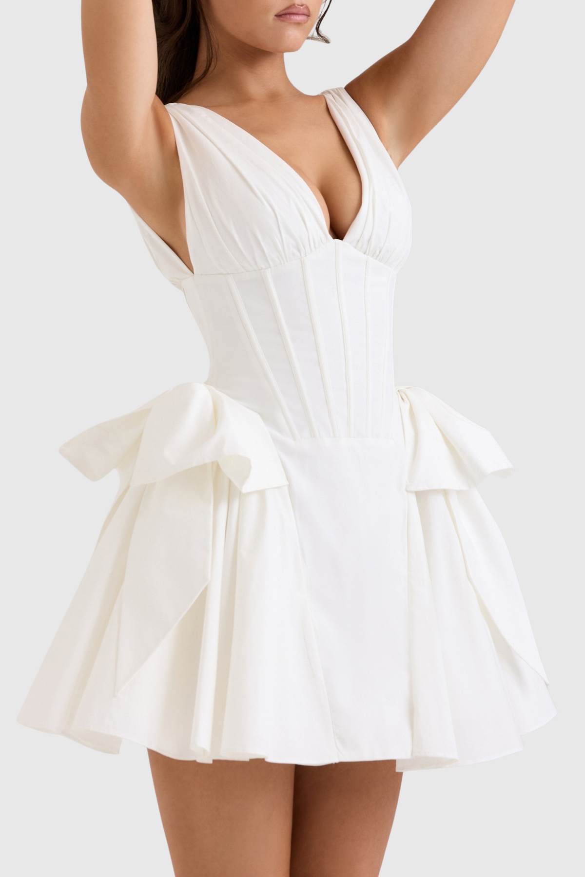 Celyn Corset Bow Embellished Mini Dress - White