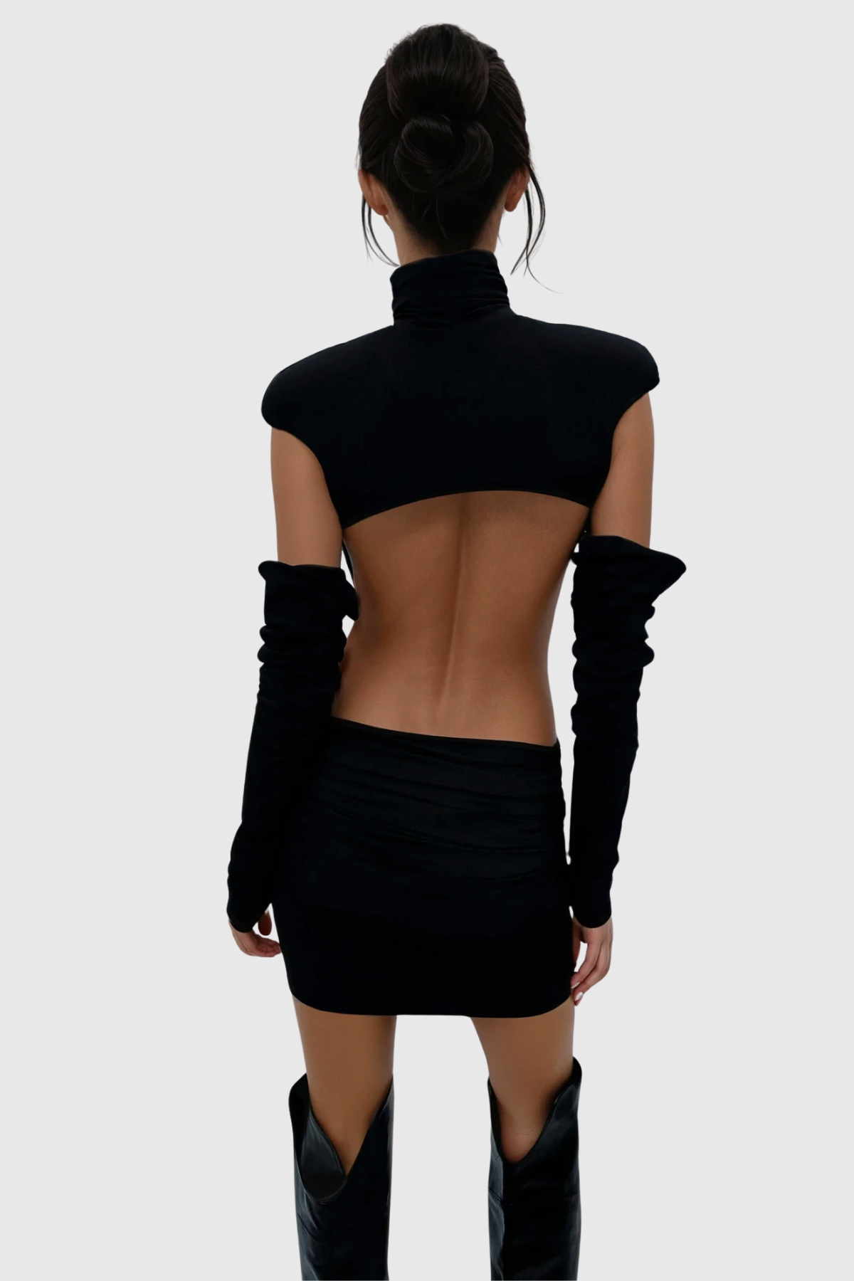 Cezara High Neck Backless Ruch Mini Dress