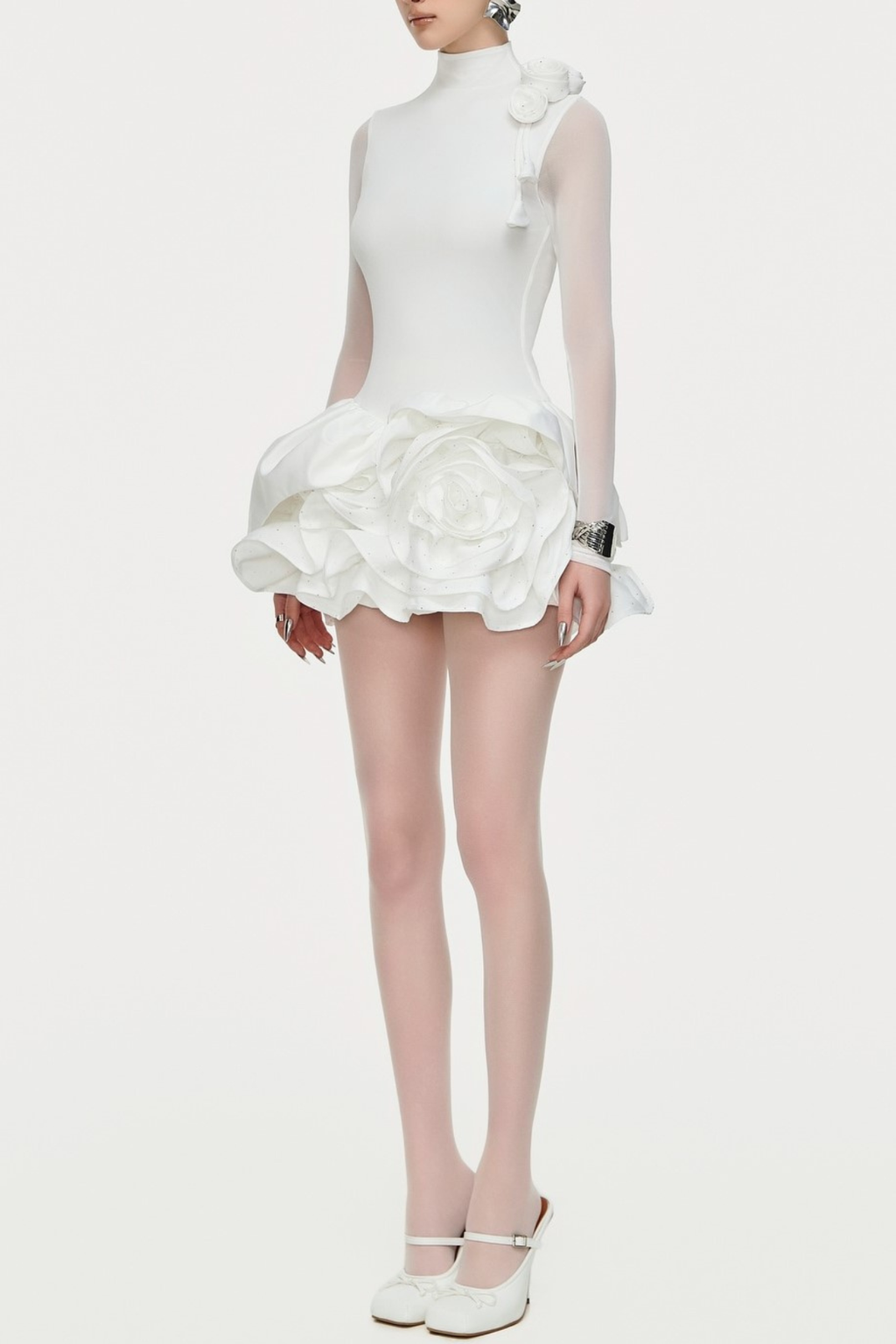 Cristiano Flower Appliqu¨¦ Long Sleeve Mini Dress