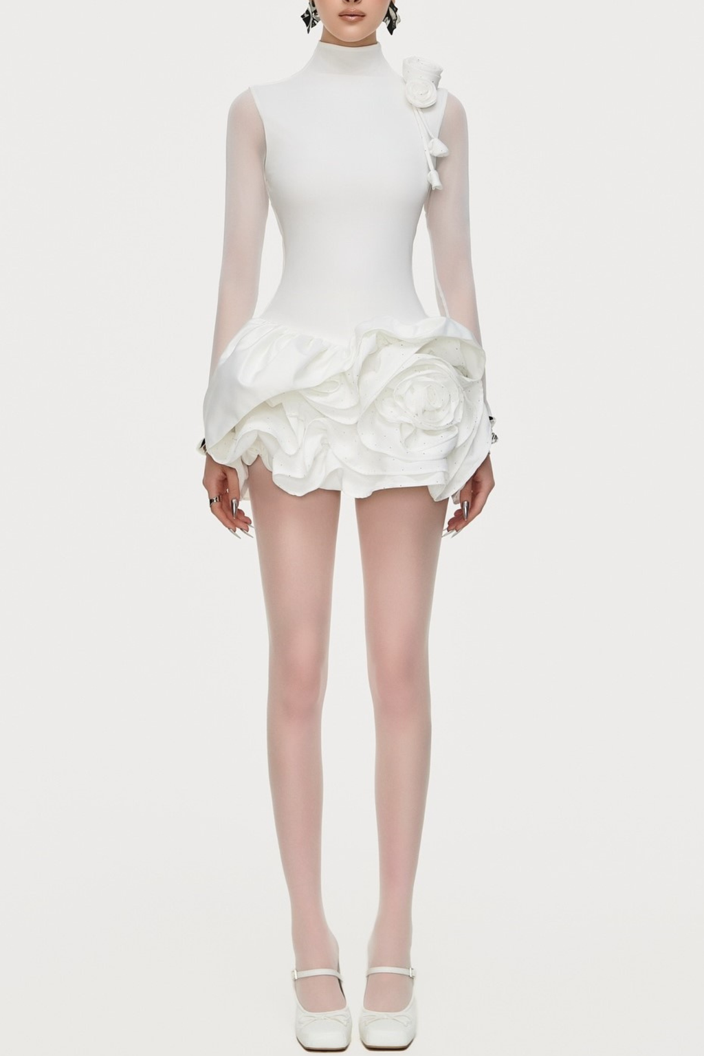 Cristiano Flower Appliqu¨¦ Long Sleeve Mini Dress