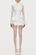Cristiano Flower Appliqu¨¦ Long Sleeve Mini Dress