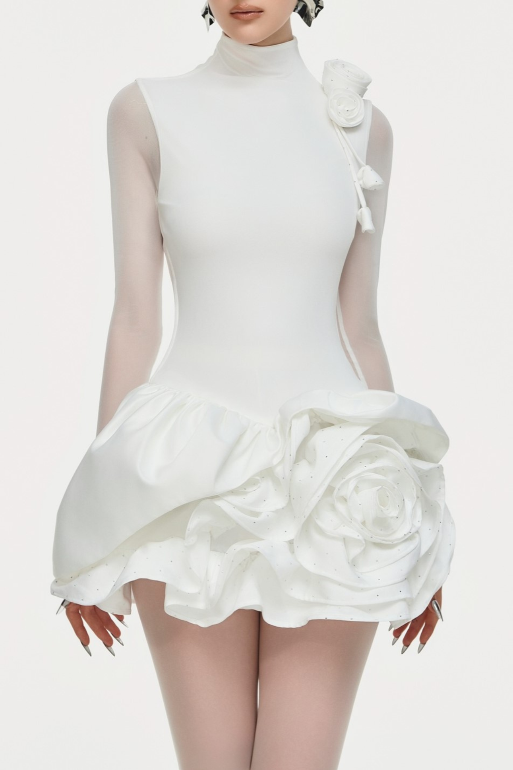 Cristiano Flower Appliqu¨¦ Long Sleeve Mini Dress