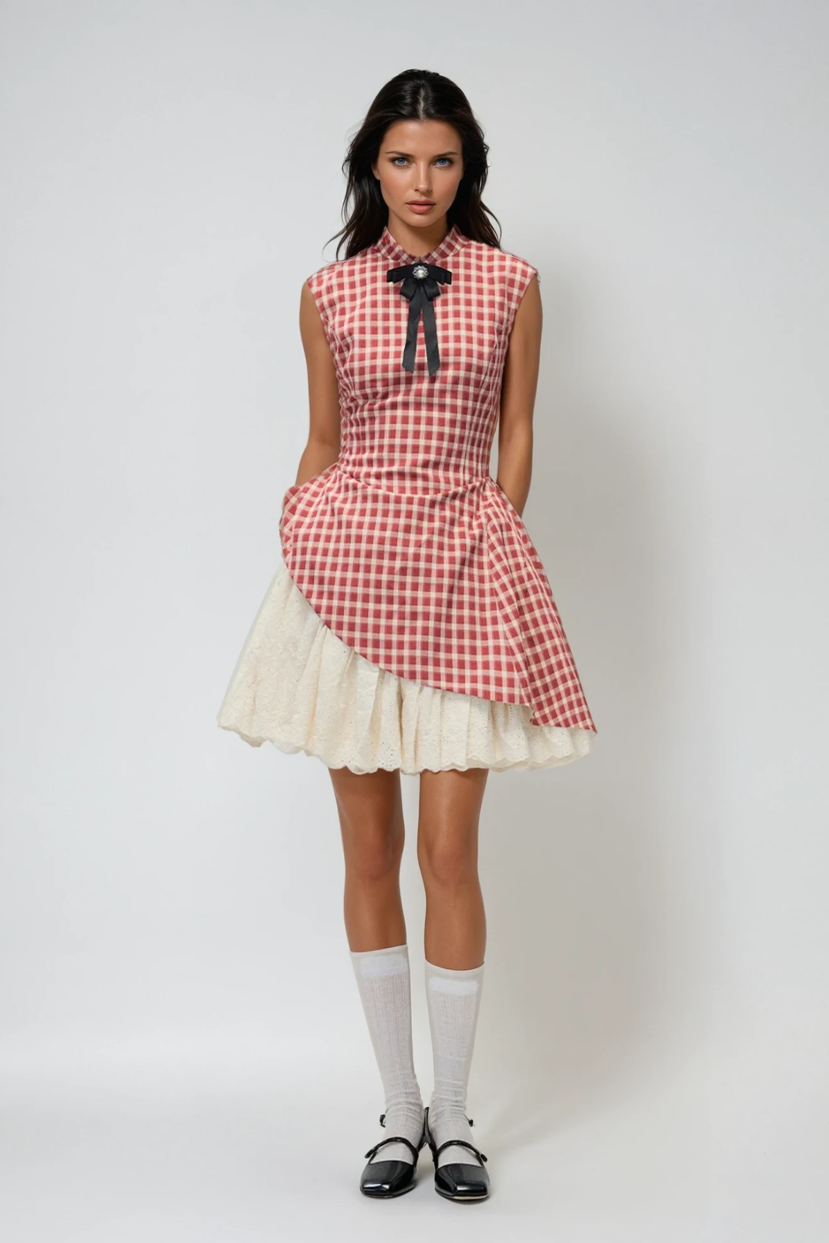 Danette Sleeveless Grid Deconstruct Mini Dress