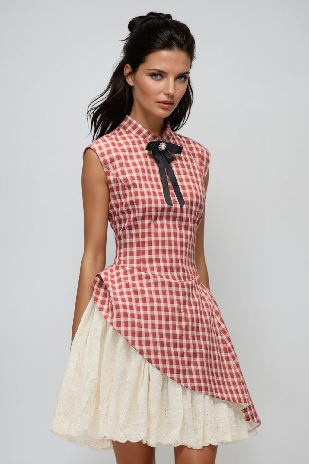 Danette Sleeveless Grid Deconstruct Mini Dress