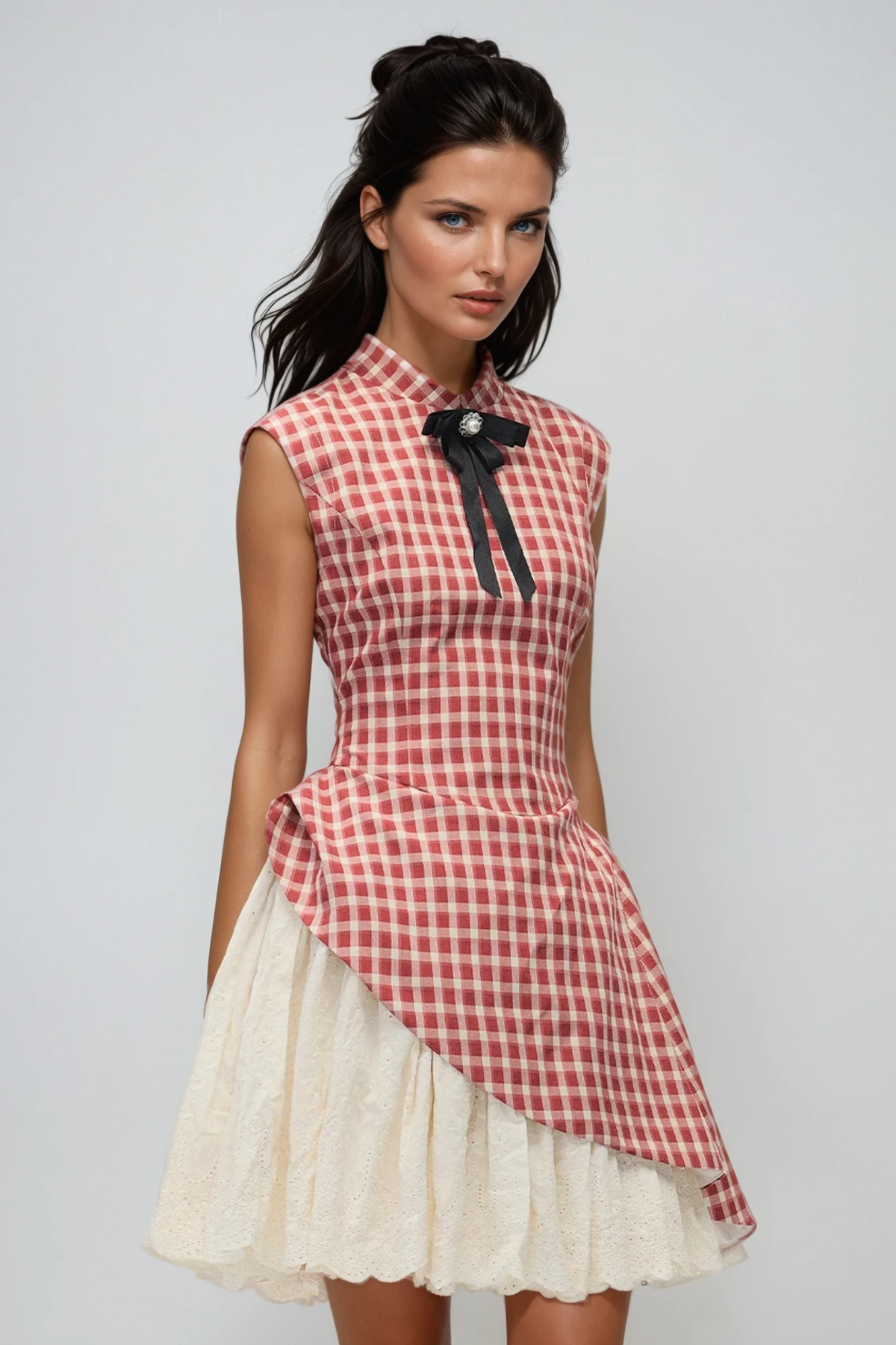 Danette Sleeveless Grid Deconstruct Mini Dress