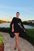 Davina Shawl Flower Mini Dress In Black