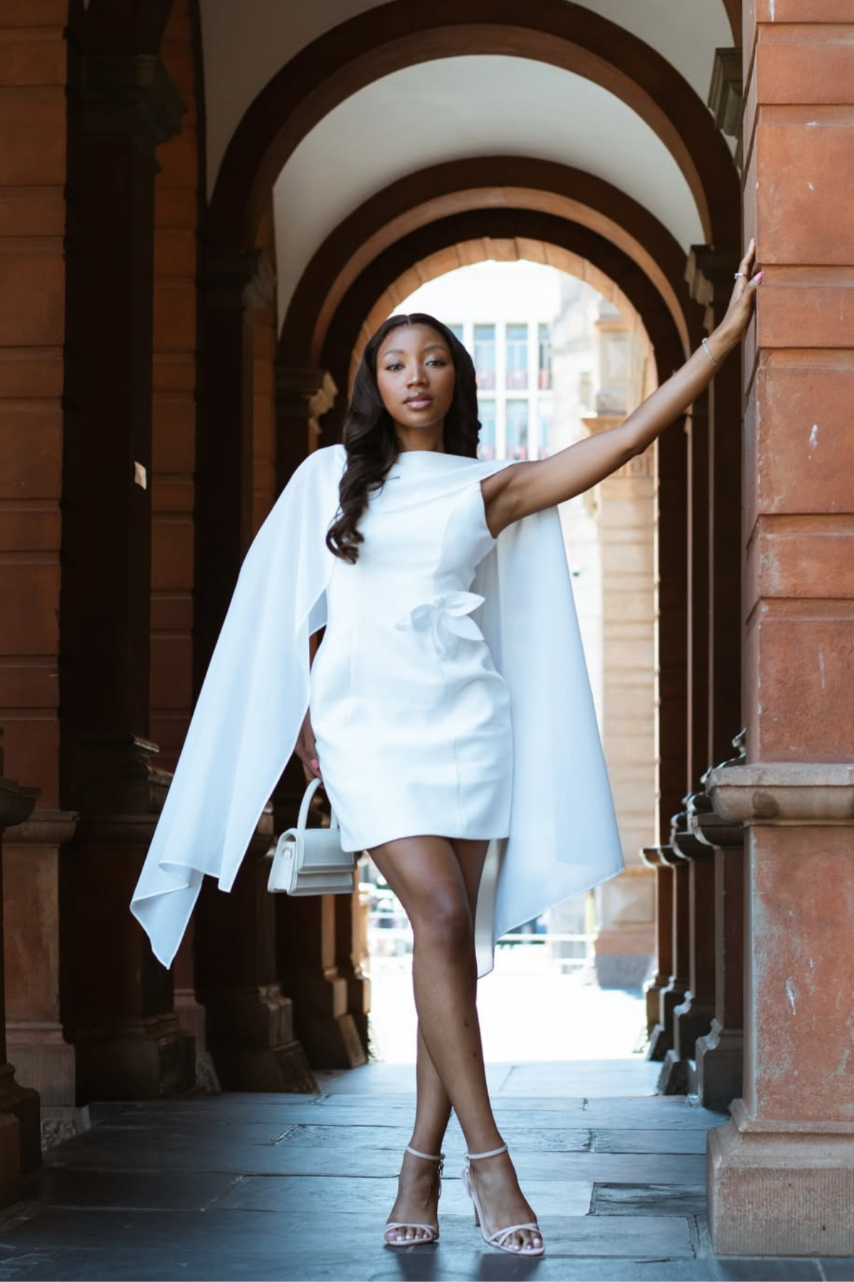 Davina Shawl Flower Mini Dress In White