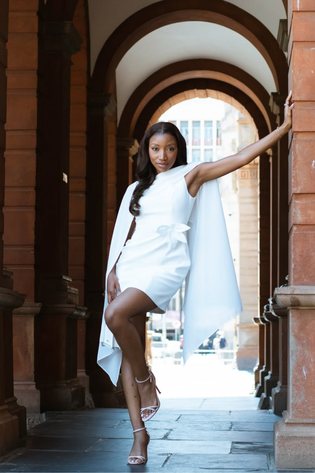 Davina Shawl Flower Mini Dress In White