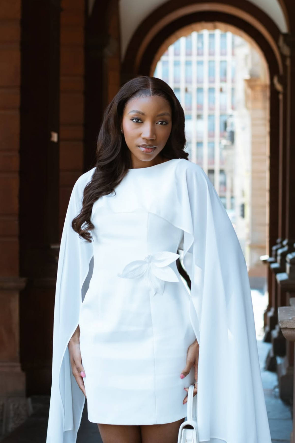 Davina Shawl Flower Mini Dress In White