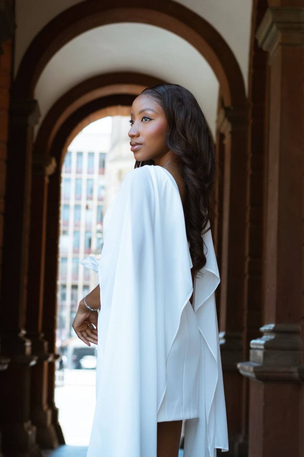 Davina Shawl Flower Mini Dress In White