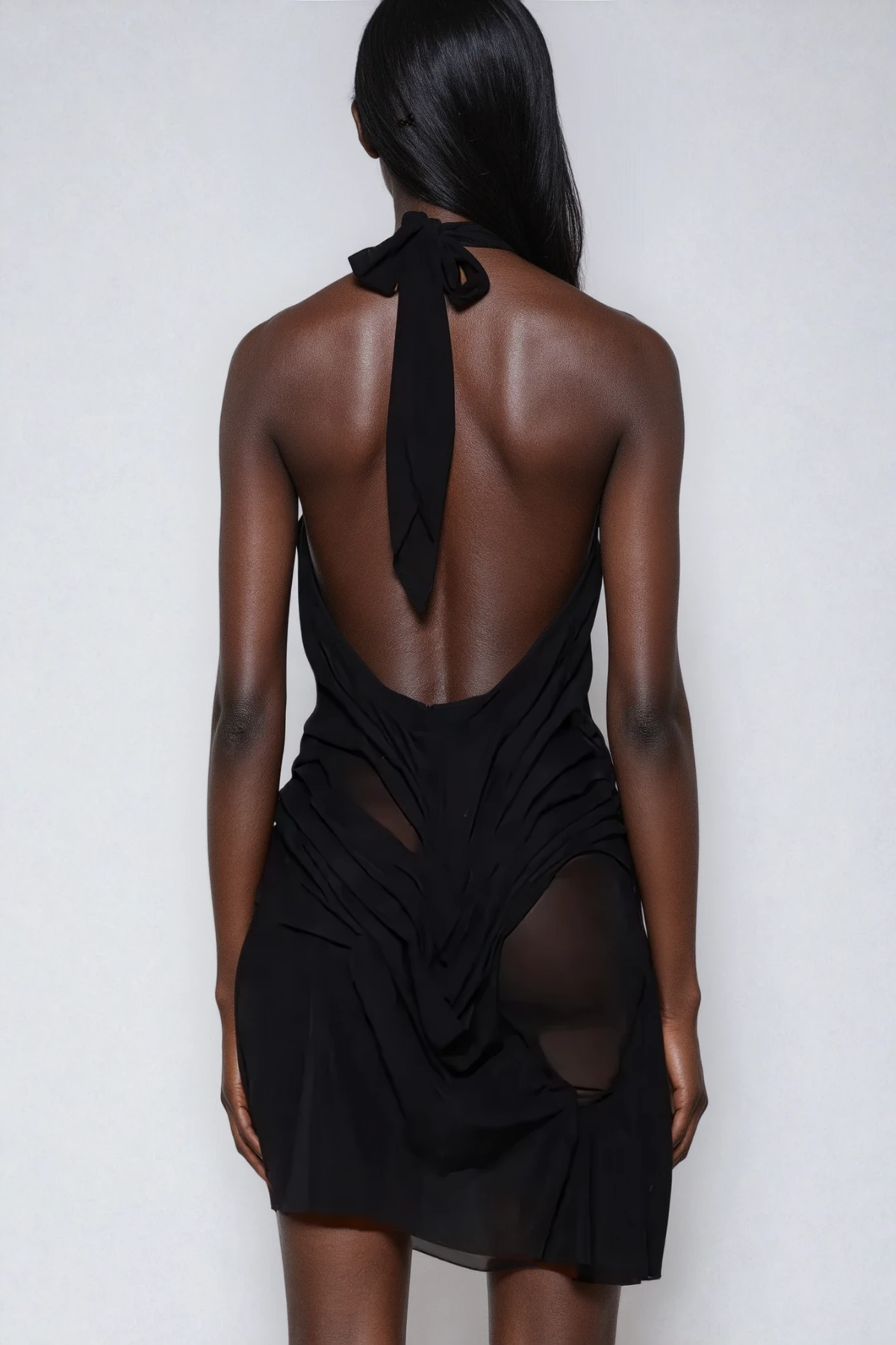 Davion Halter Neck Ruch Asymmetric Mini Dress In Black