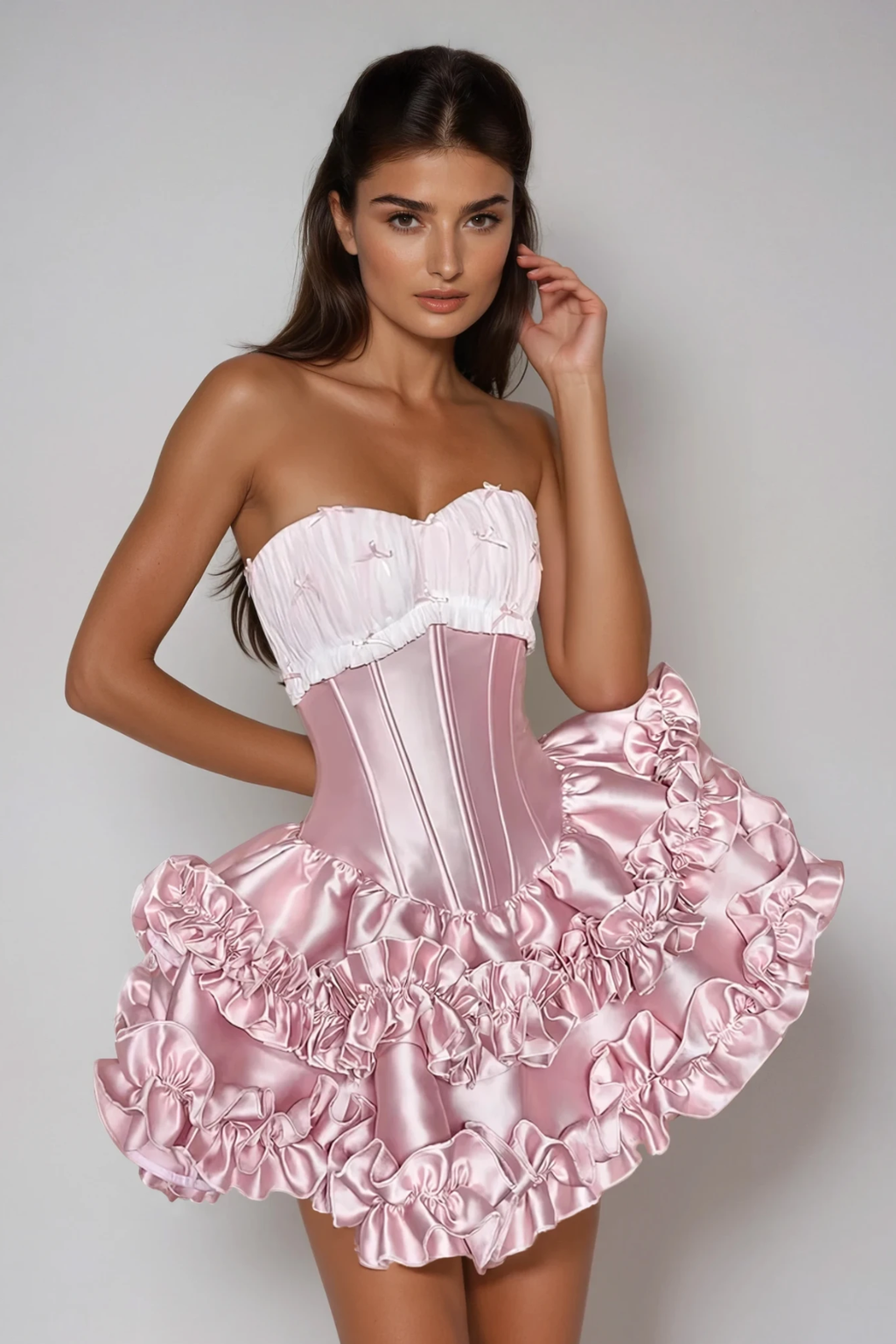 Daxton Strapless Corset Puffy Mini Dress In Pink