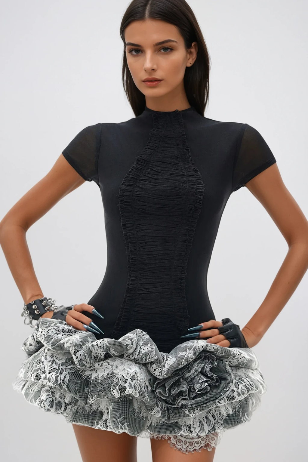 Deonte Ruch Lace Puffy Mini Dress