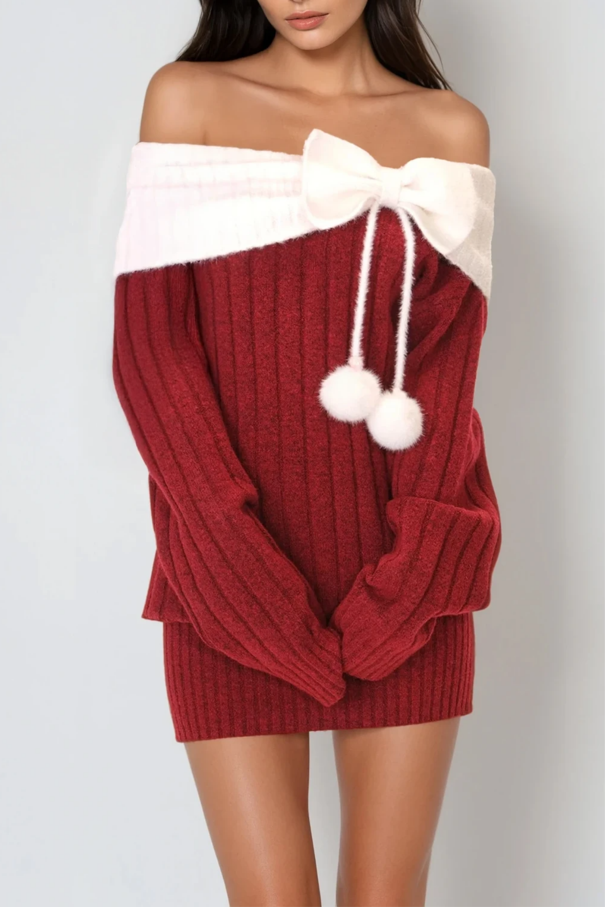 Devi Knit Off Shoulder Bow Mini Dress