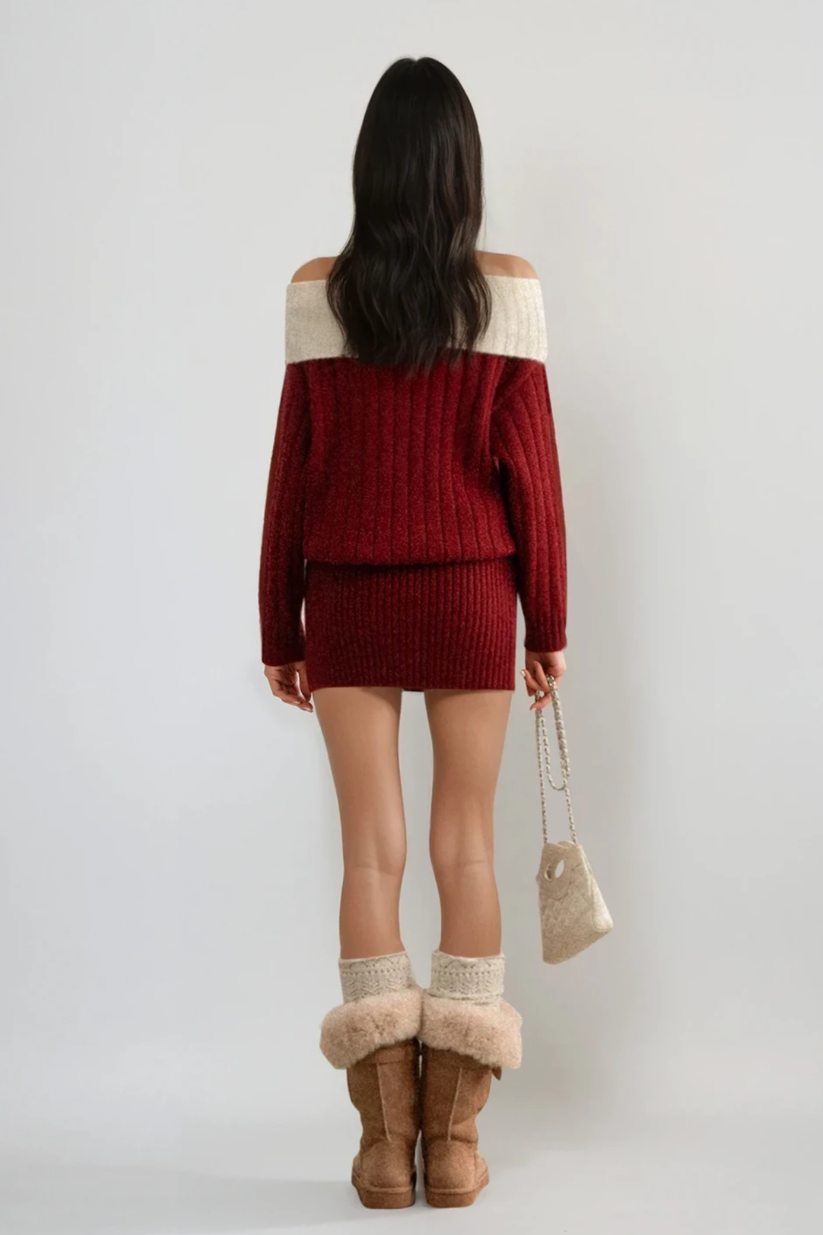 Devi Off Shoulder Knit Bow Mini Dress