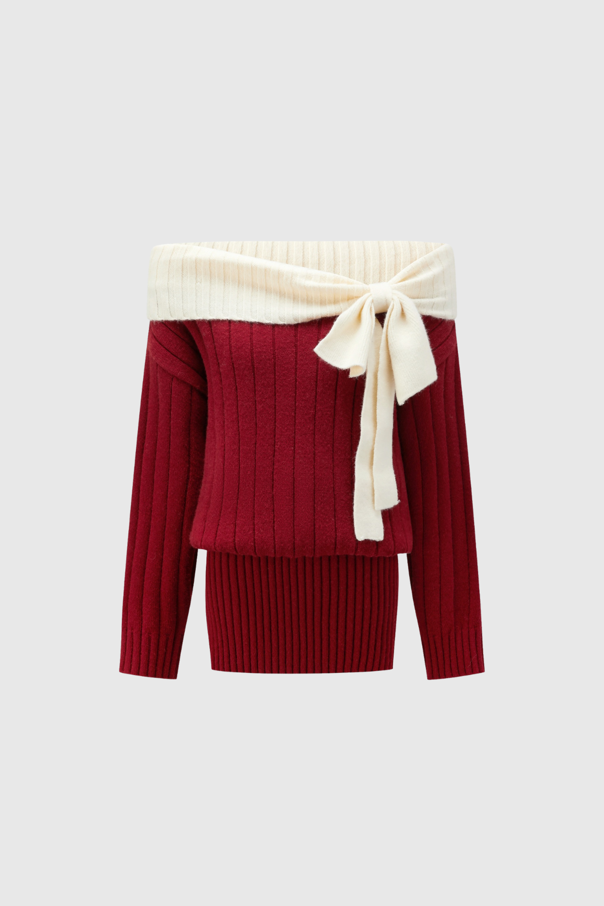 Devi Off Shoulder Knit Bow Mini Dress
