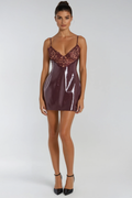 Devika Spaghetti Lace Leather Mini Dress