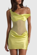 Devrim Off Shoulder Mesh Mini Dress - Yellow