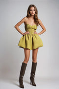 Dilara Spaghetti Ruch Bubble Mini Dress