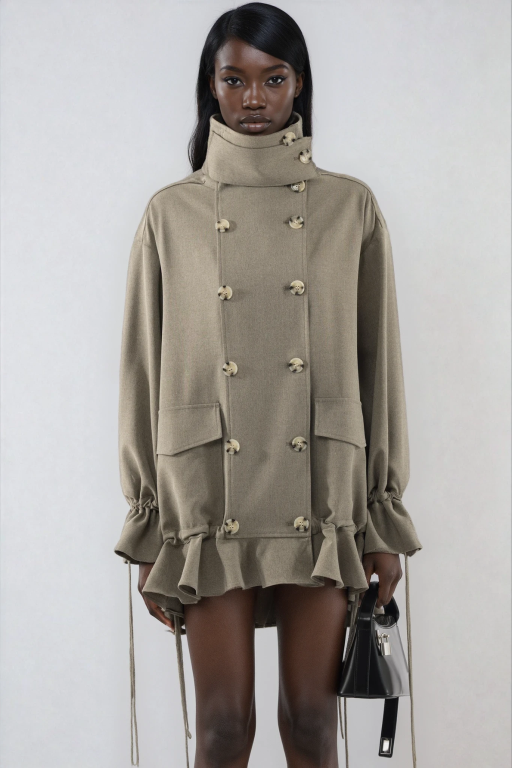 Don Funnel Neck Ruffle Mini Dress