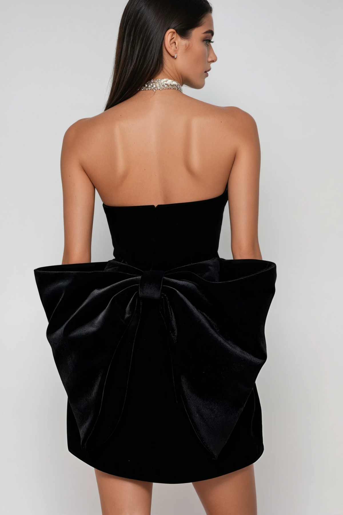 Dorcas Strapless Crystal Bow Mini Dress