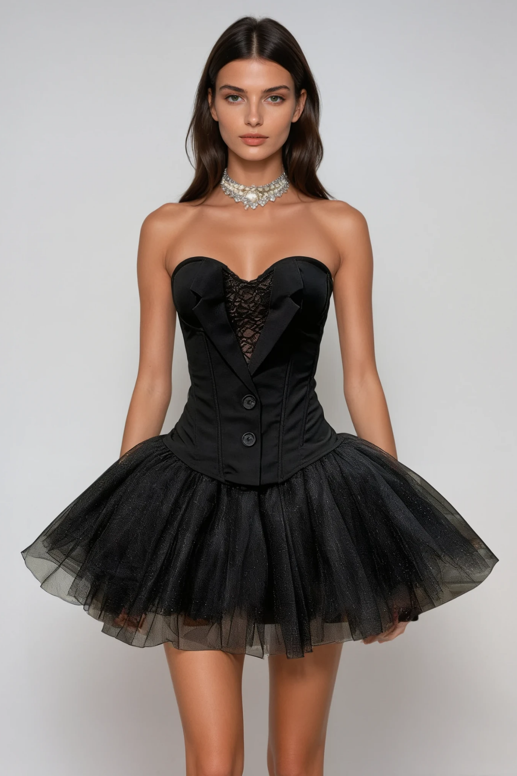 Dorean Strapless Lace Up Puffy Mini Dress