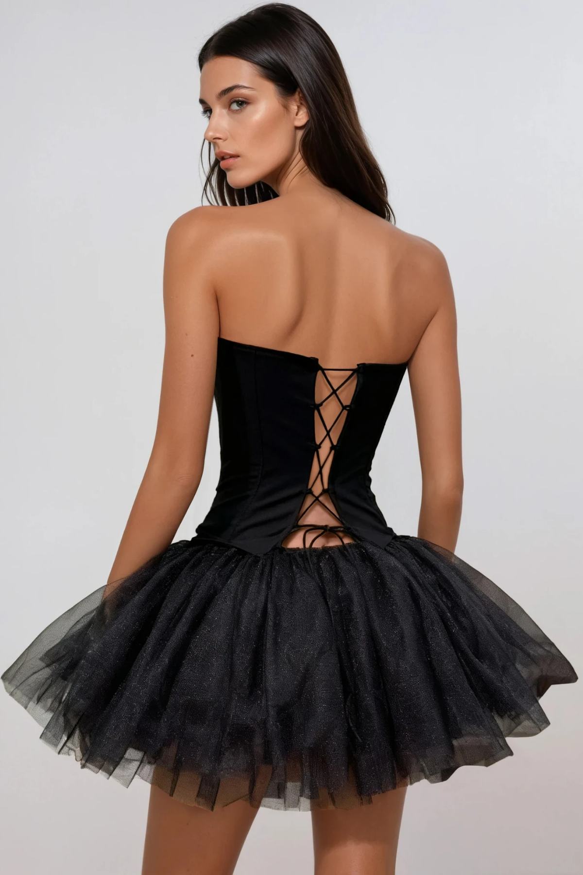 Dorean Strapless Lace Up Puffy Mini Dress