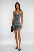 Doreen Off Shoulder Grid Mini Dress