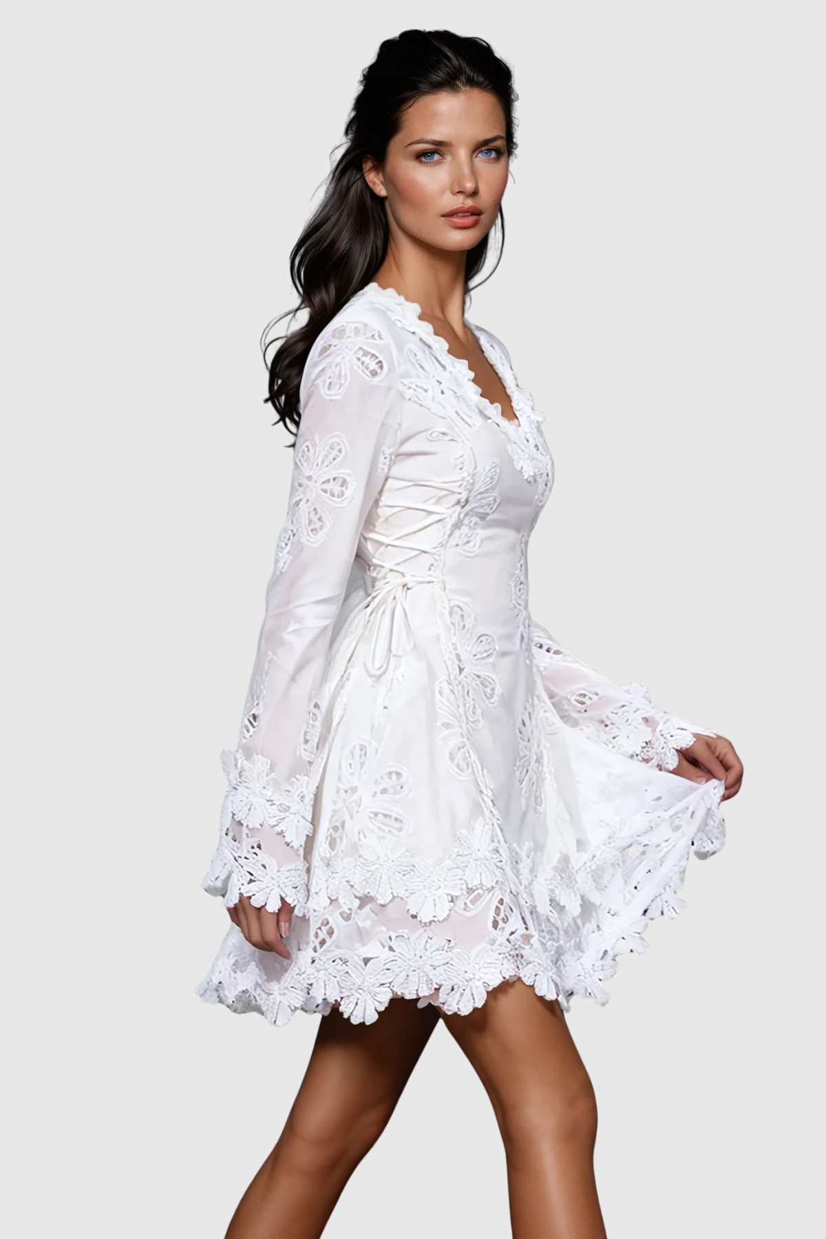 Dorijan Floral Lace Up Mini Dress