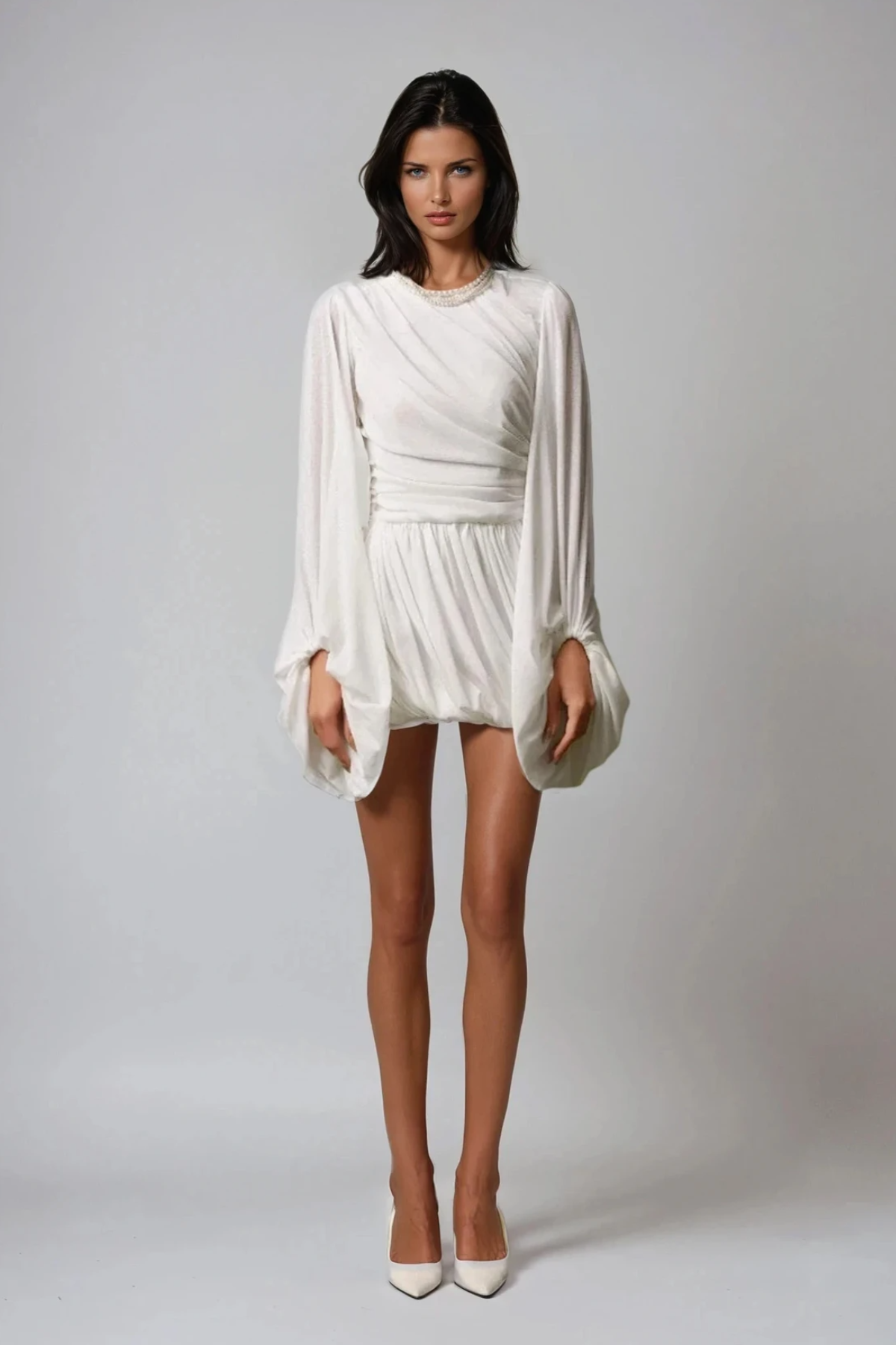 Dorka Balloon Sleeve Ruch Mini Dress