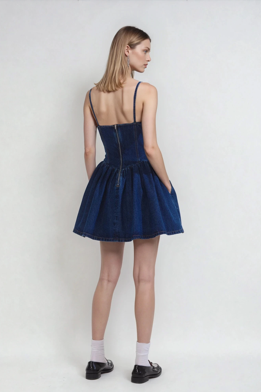 Dorofey Embellished Ruffle Denim Mini Dress