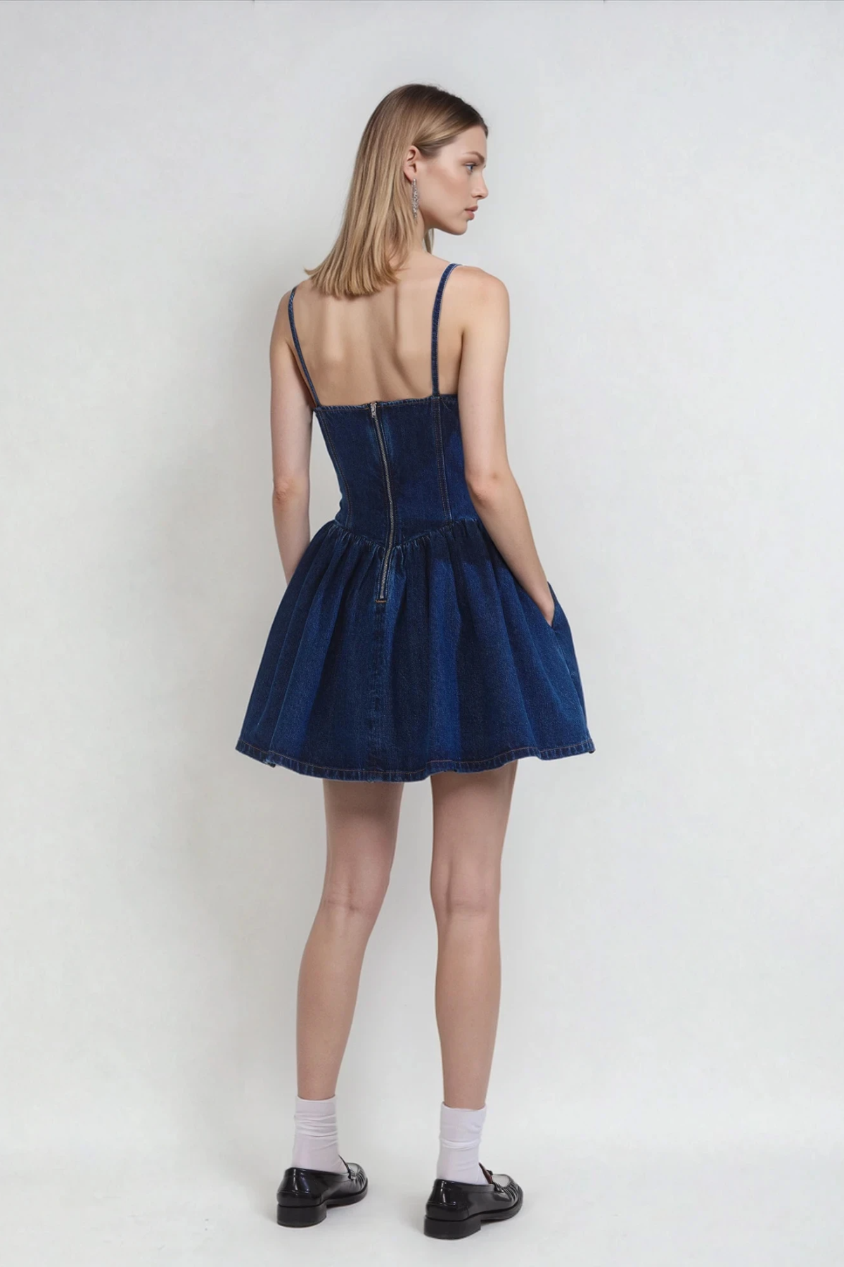 Dorofey Embellished Ruffle Denim Mini Dress