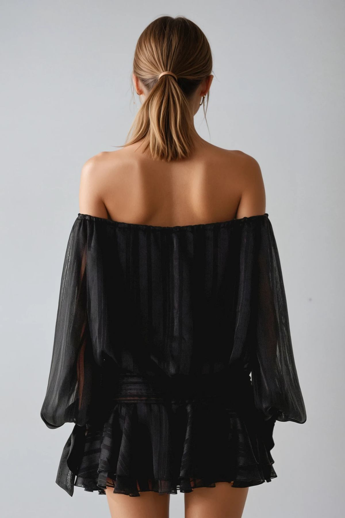 Dorota Off Shoulder Ruch Mini Dress In Black
