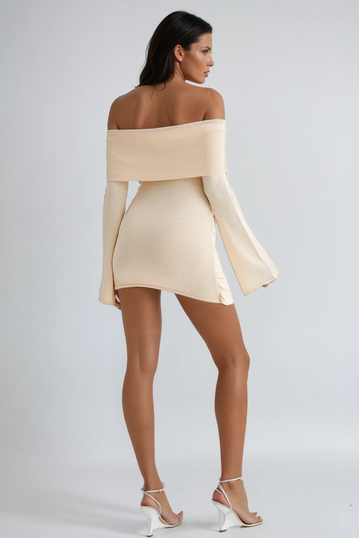 Dorthe Strapless Tie Up Knit Mini Dress In Beige