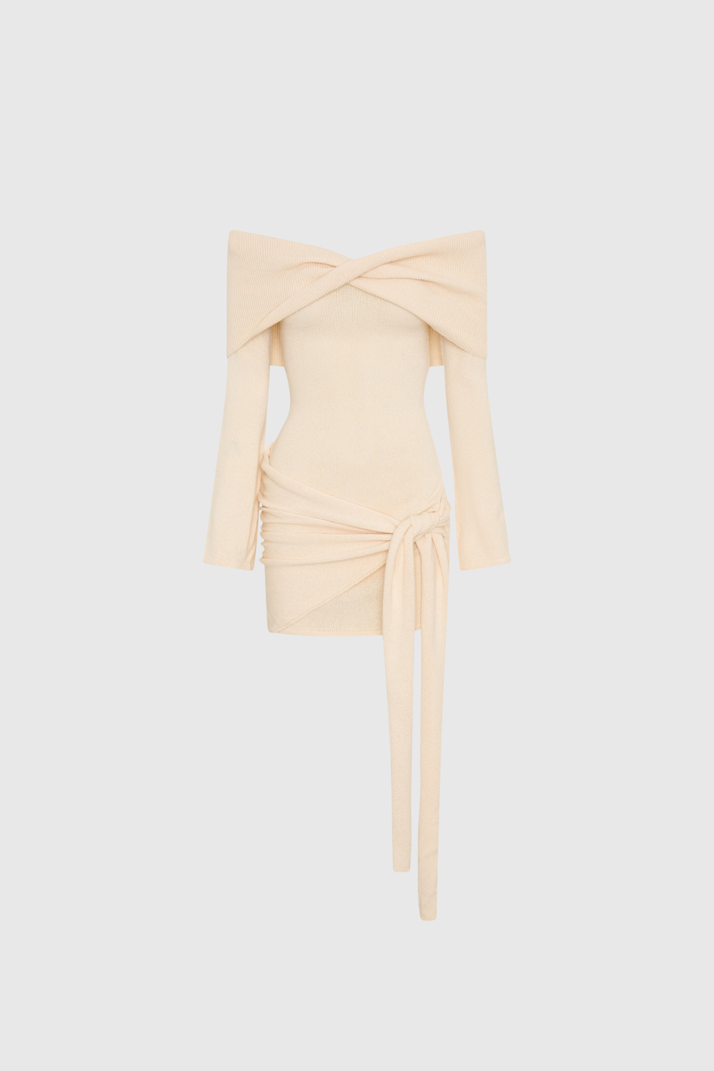 Dorthe Strapless Tie Up Knit Mini Dress In Beige