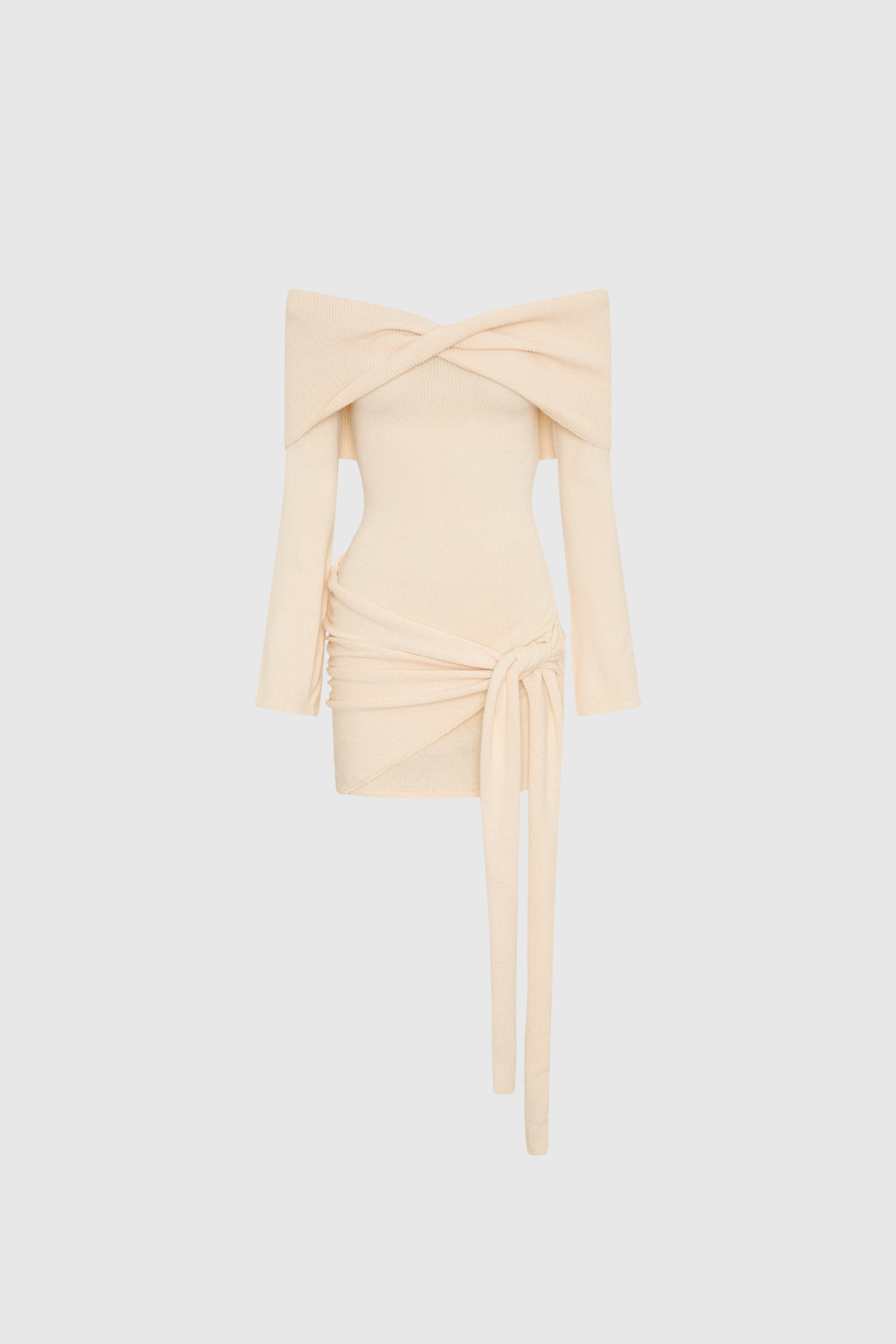 Dorthe Strapless Tie Up Knit Mini Dress In Beige