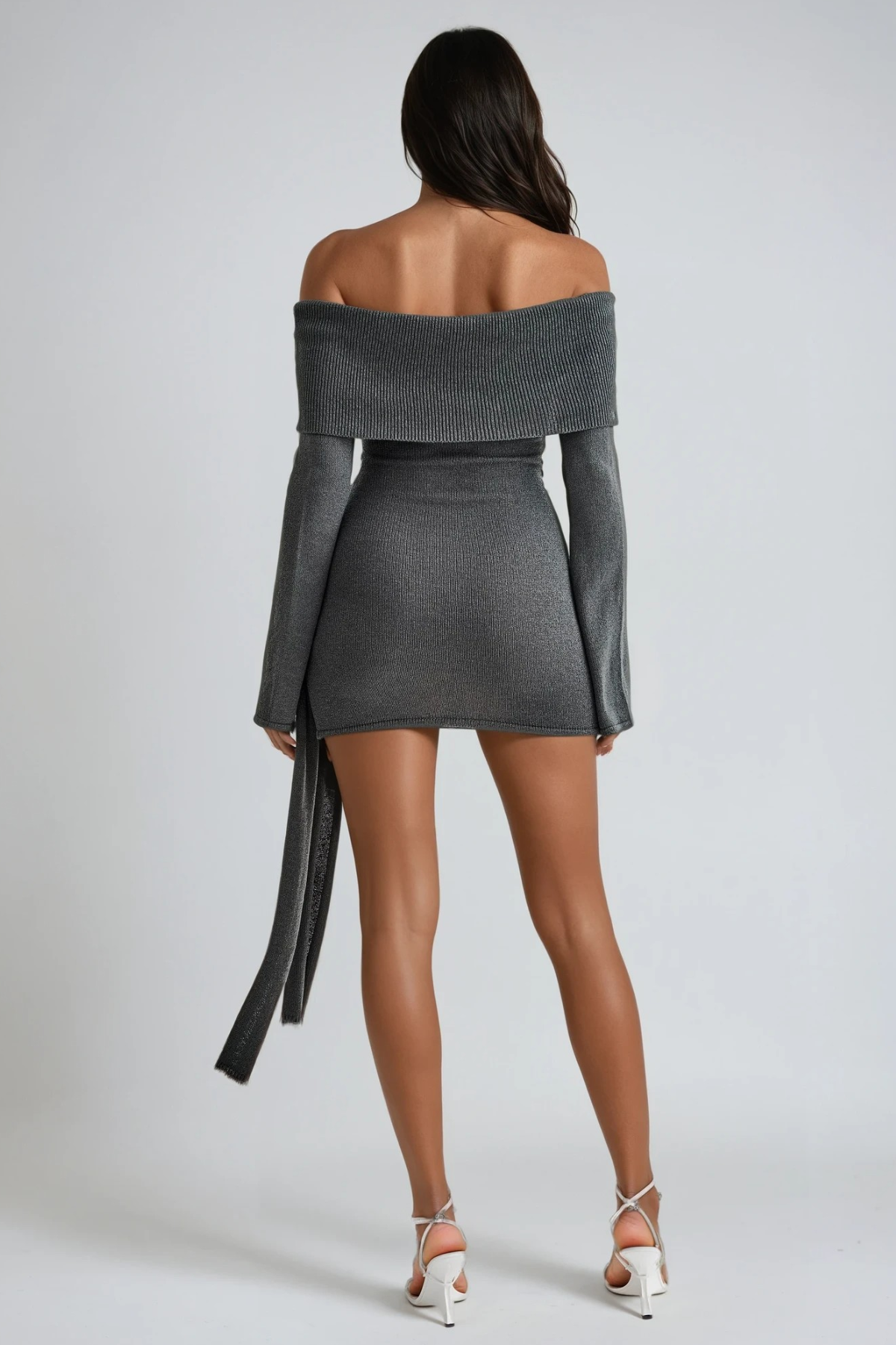 Dorthe Strapless Tie Up Knit Mini Dress In Grey
