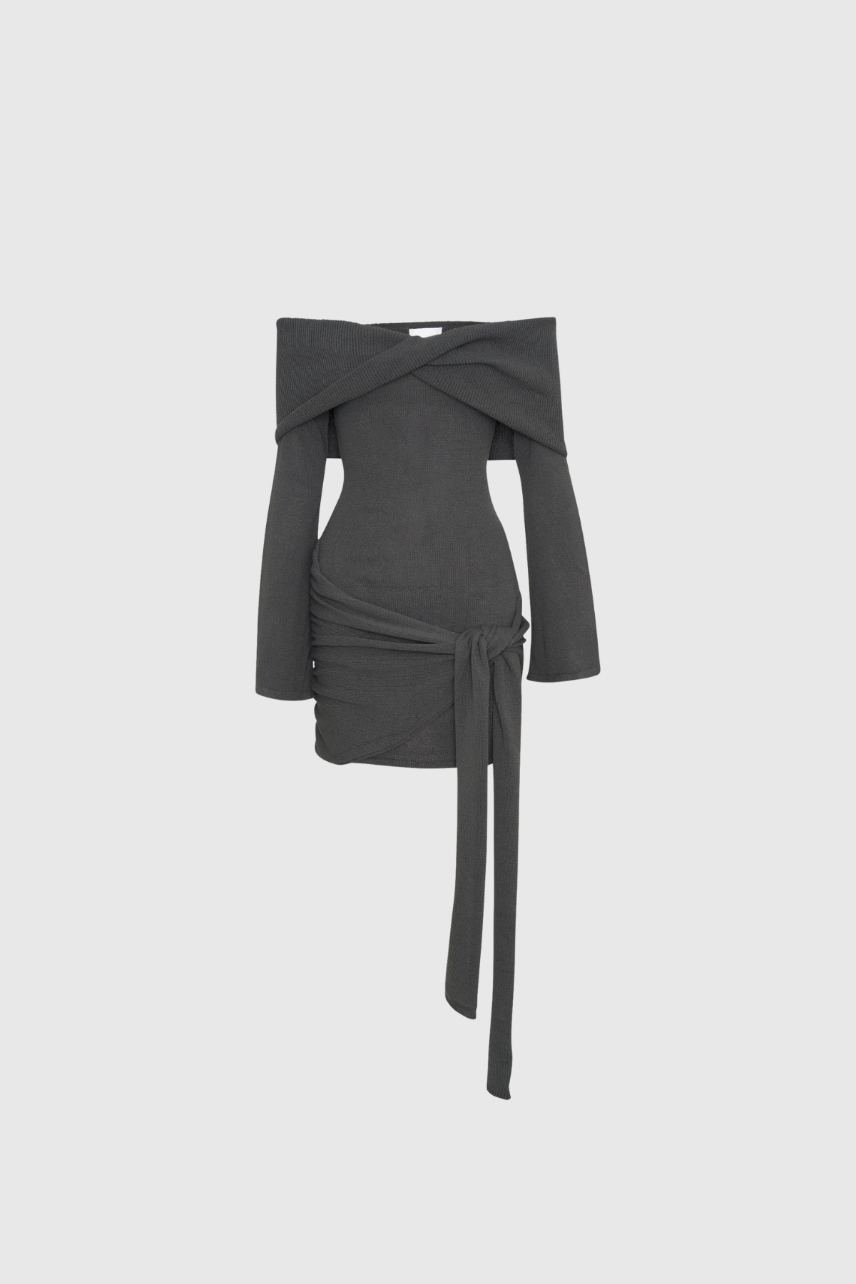 Dorthe Strapless Tie Up Knit Mini Dress In Grey
