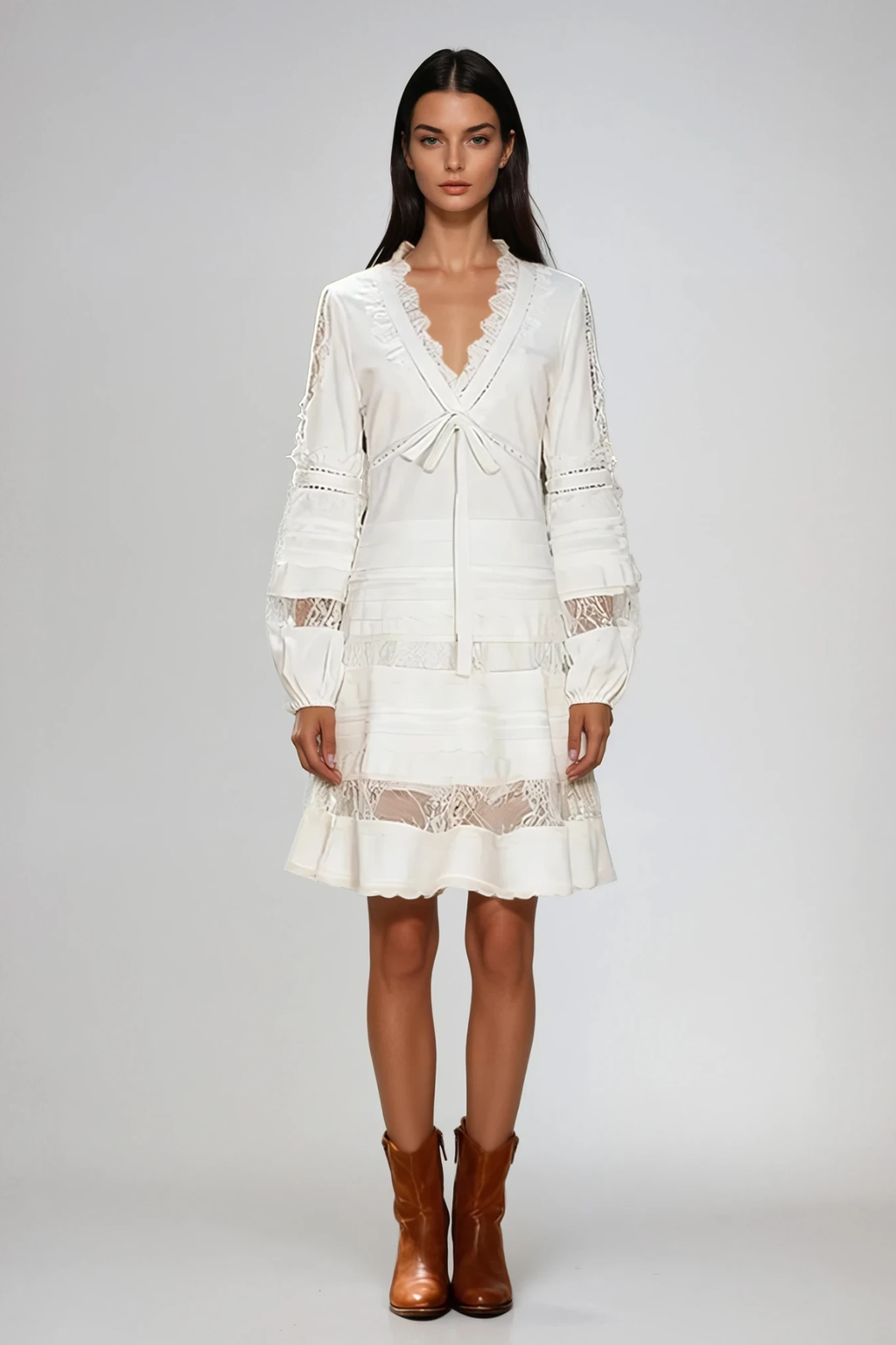 Dove V Neck Deconstruct Lace Mini Dress