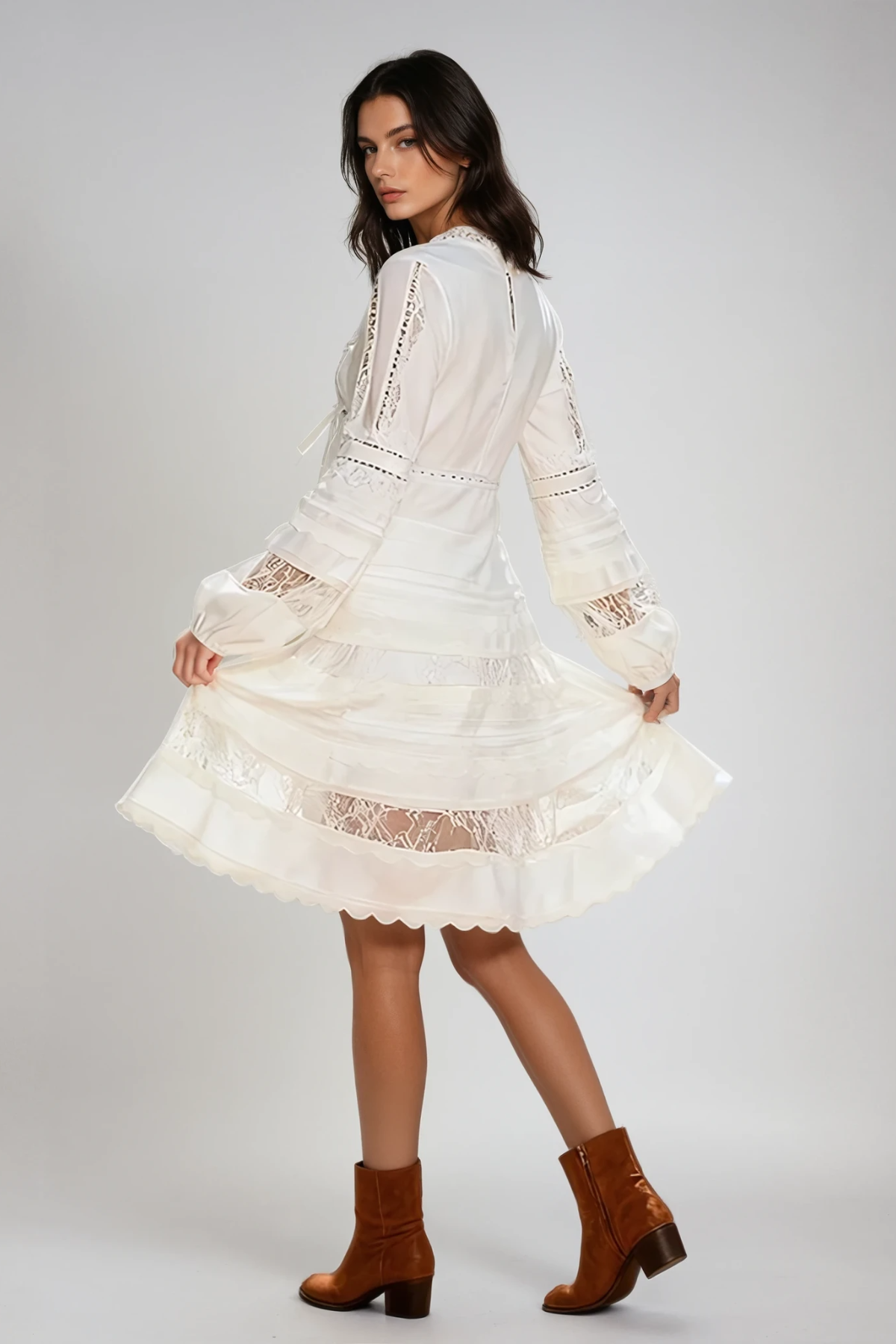 Dove V Neck Deconstruct Lace Mini Dress