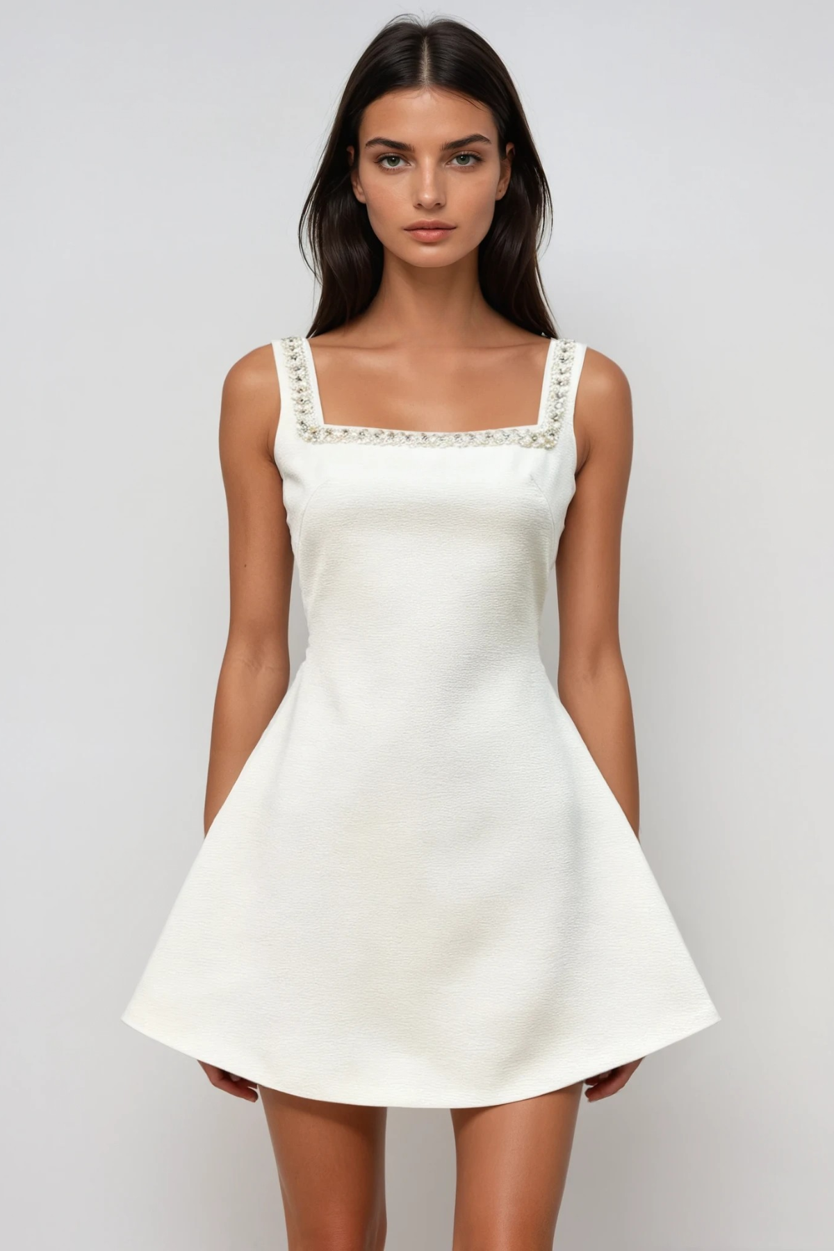 Drahoslav Sleeveless Bow Crystal Mini Dress
