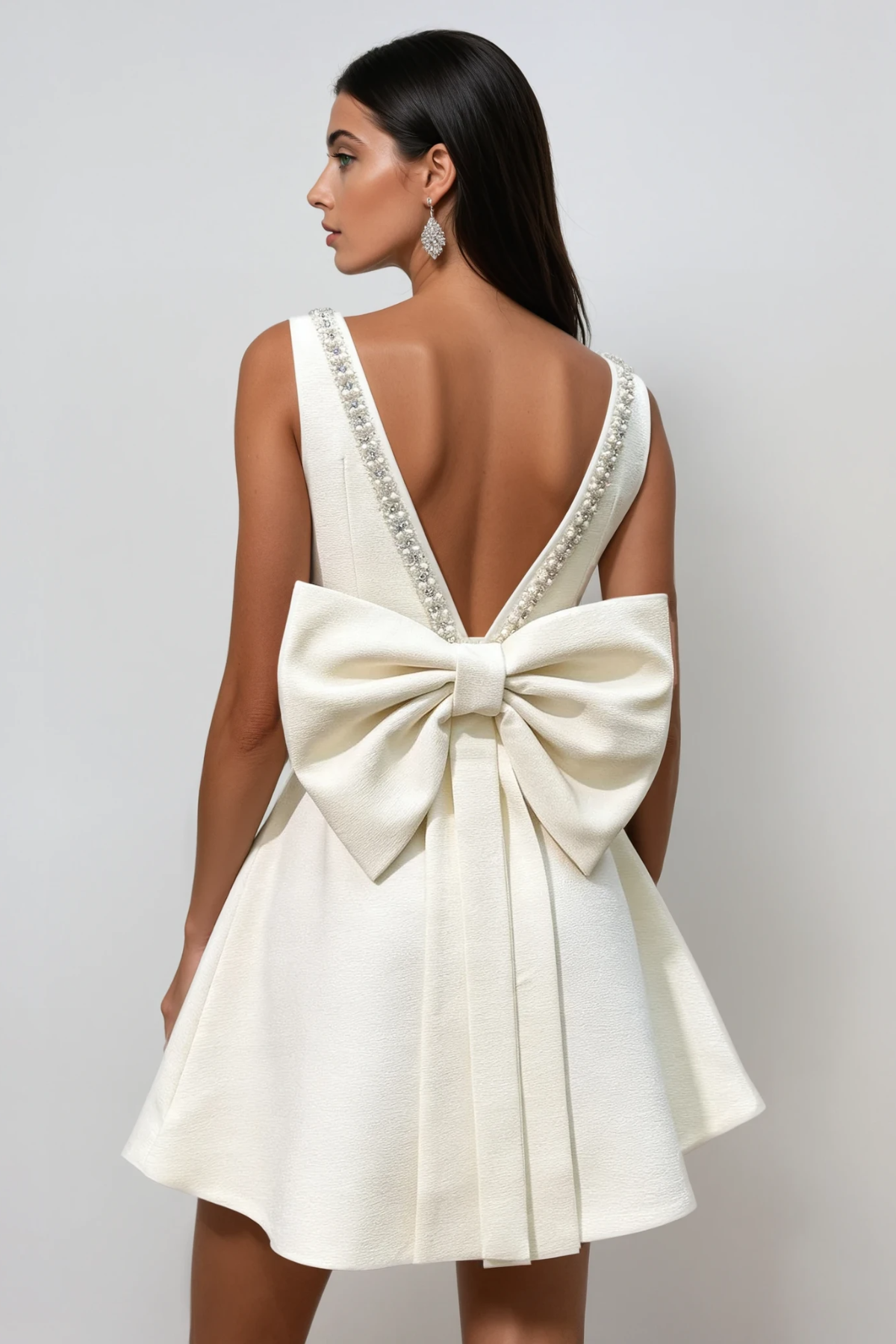 Drahoslav Sleeveless Bow Crystal Mini Dress
