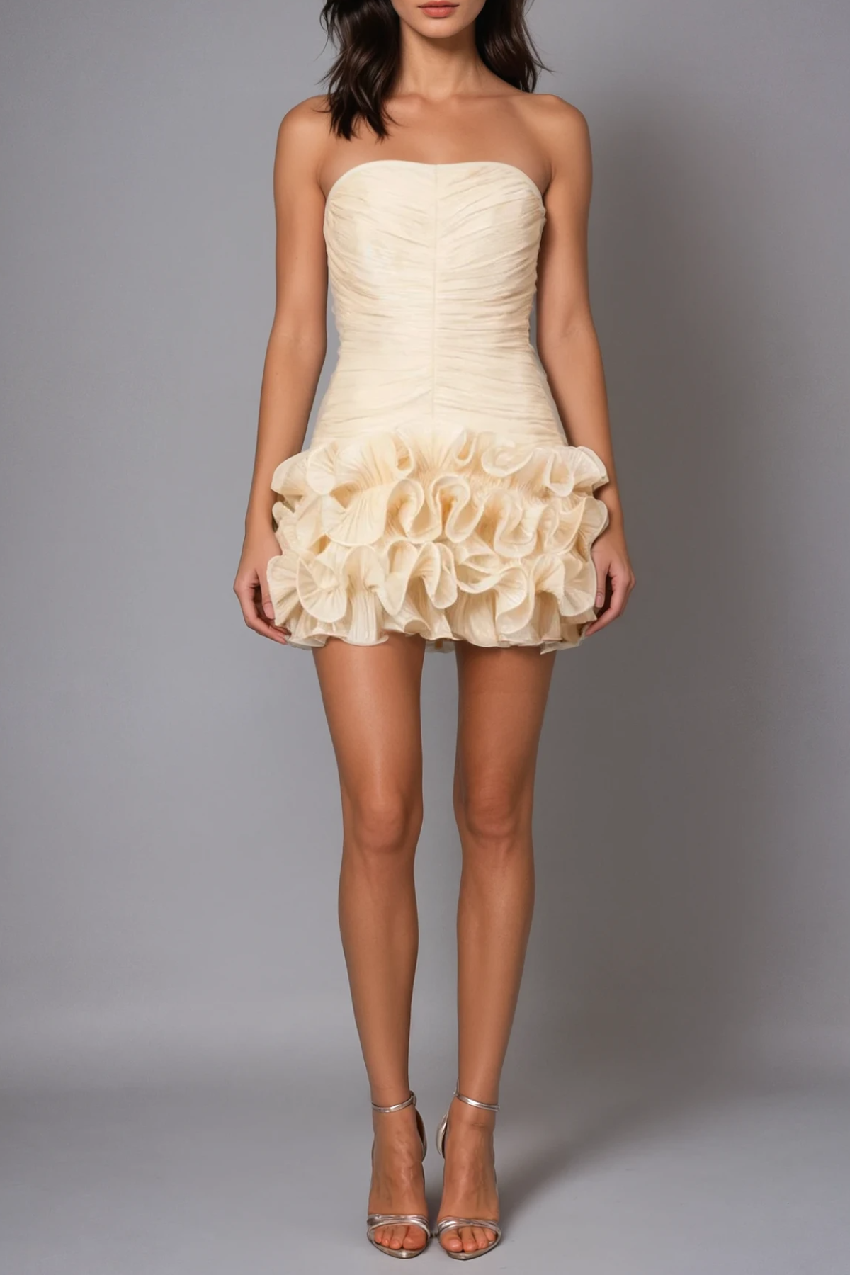 Drahuse Strapless Ruch Puffy Mini Dress