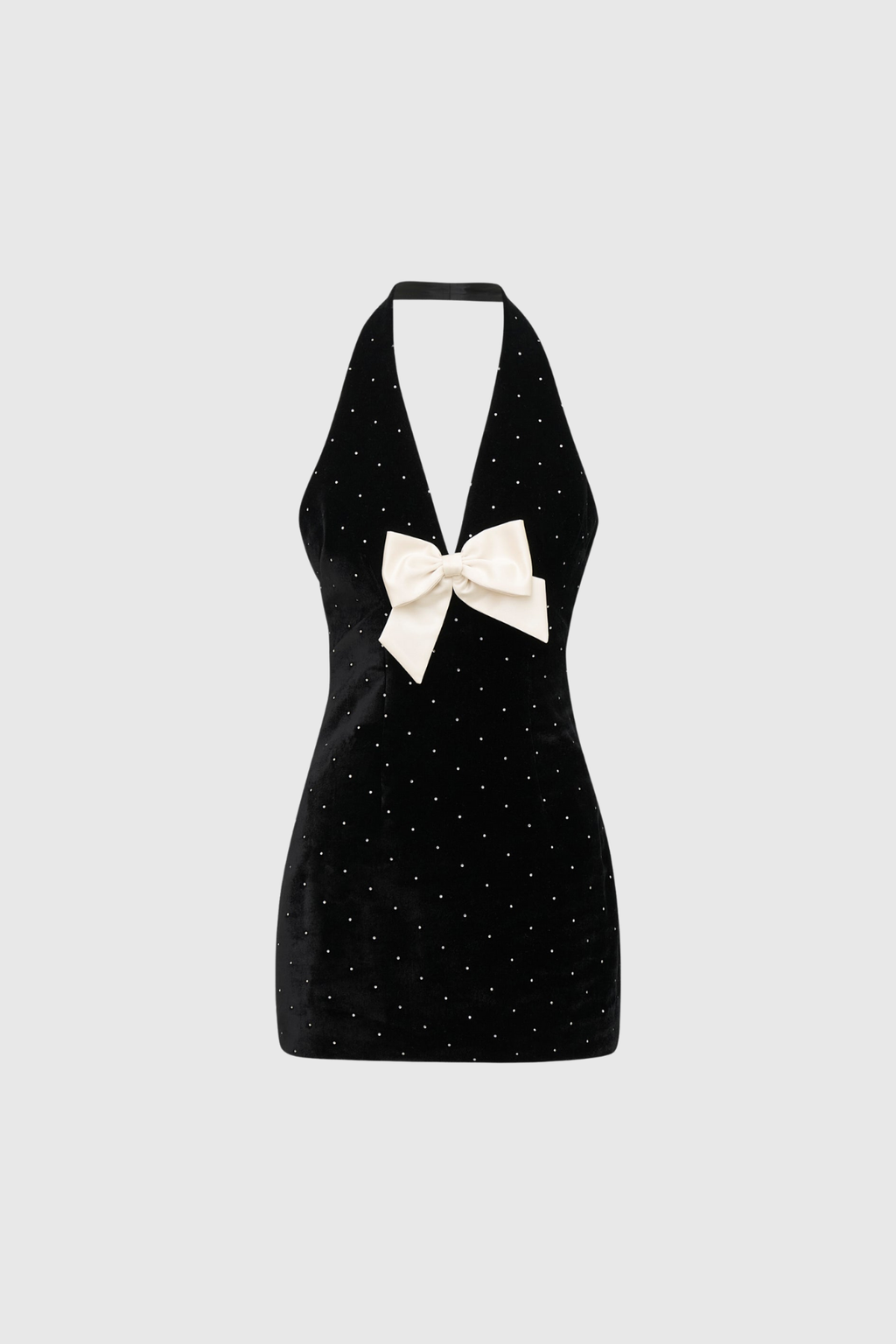 Dubhghall Halter Neck Bow Rhinestone Mini Dress
