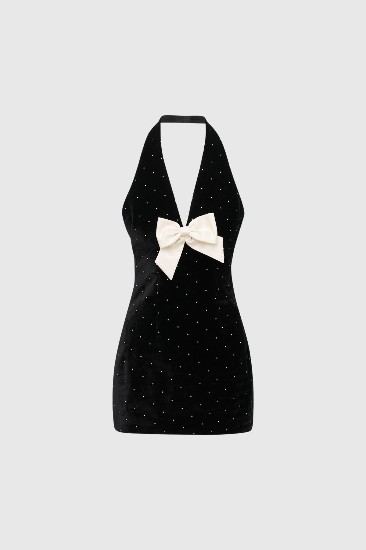 Dubhghall Halter Neck Bow Rhinestone Mini Dress
