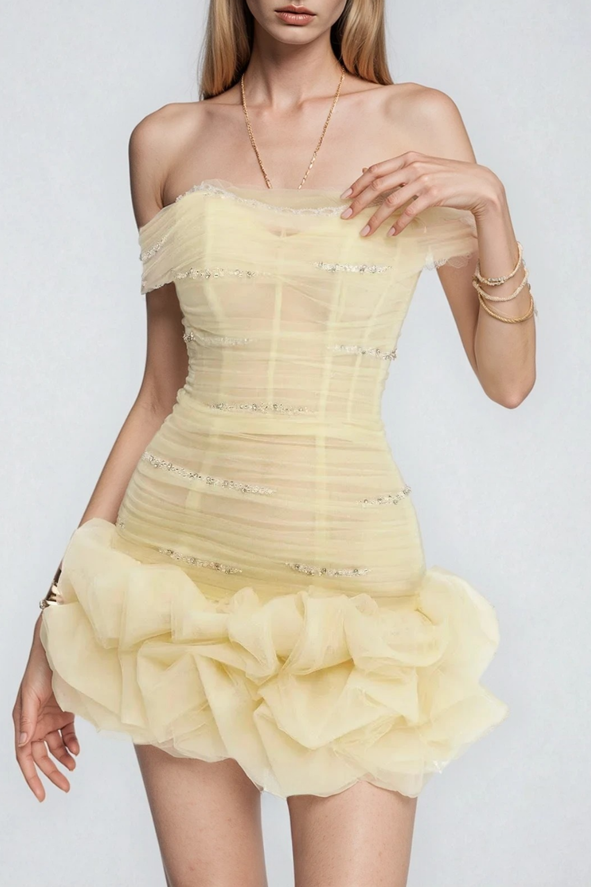 Dulcinea Off Shoulder Corset Mesh Mini Dress