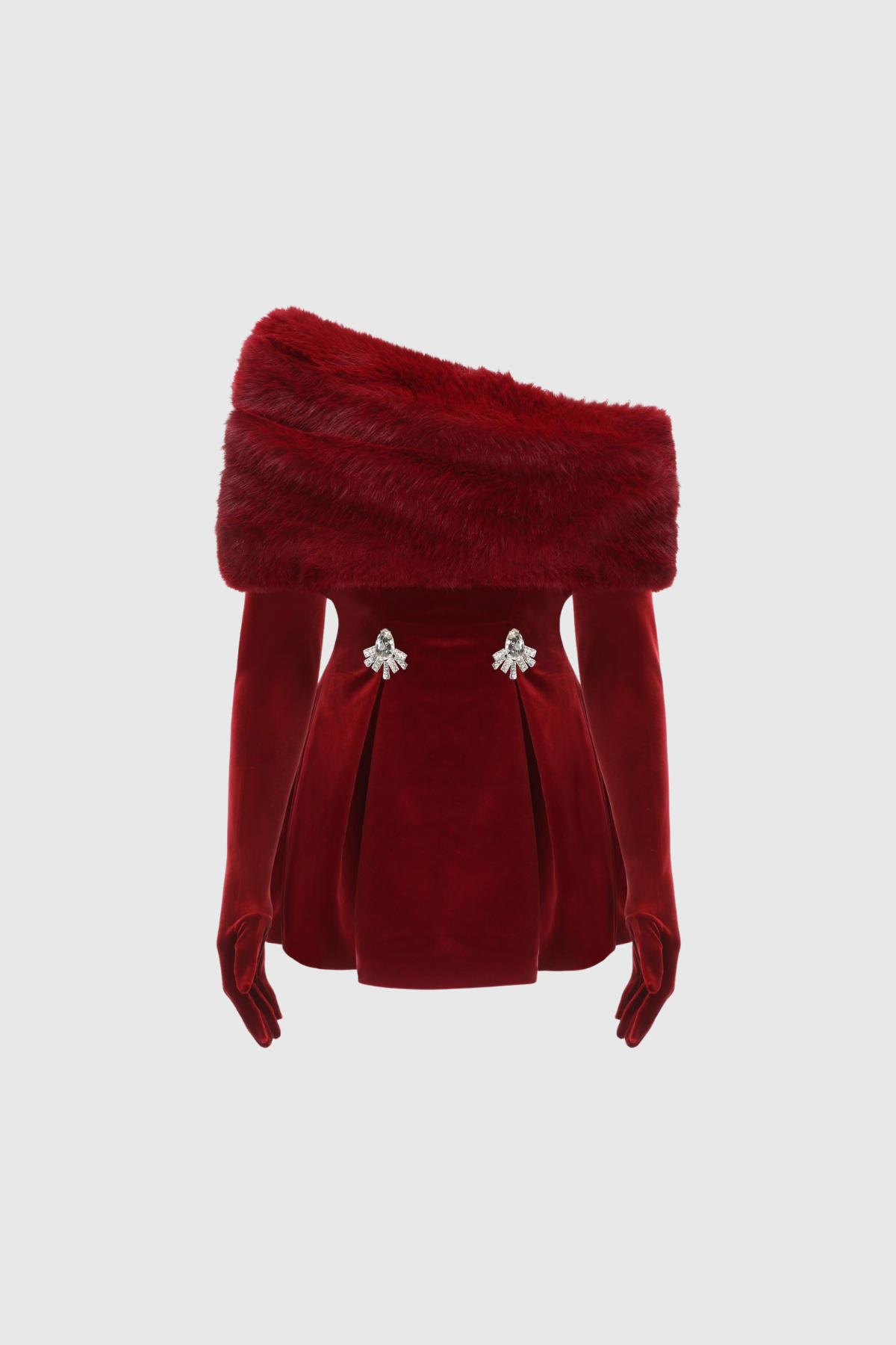 Duro Off Shoulder Faux Fur Embellished Mini Dress
