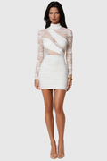 Dymitr Lace Ruch Bodycon Mini Dress In White